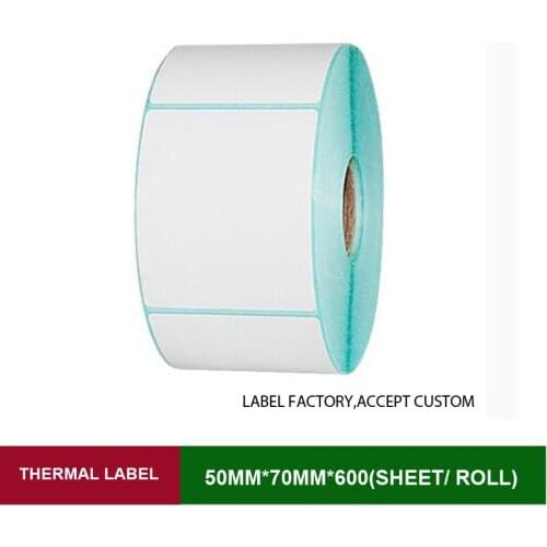 Thermal barcode printer labels 50*70mm*600 pcs/roll adhesive paper with custom stickers for shipping, sales tag
