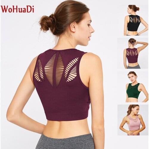 WOHUADI Seamless Cutout Vest Women Clothes Sports Bra Push Up Crop Top Female Fitness Gym Underwear Yoga Sportswear Workout