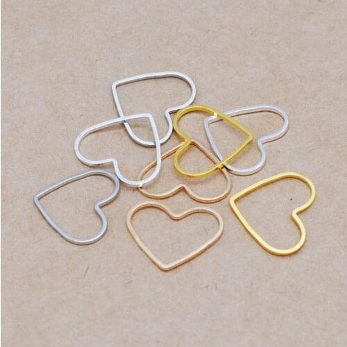 50pcs/Lot 15x18MM Rhodium Gold Color Brass Heart Shape Closed Rings Diy Jewelry Finding Connectors Accessories
