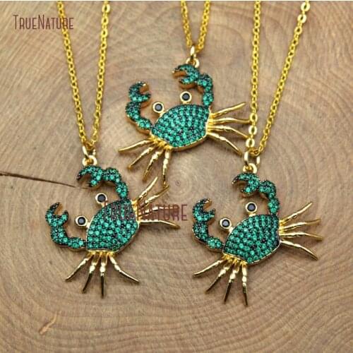 Green Granchio Shape Animal Simple Design Necklace Chains Cubic Zirconia Style Handmade Pendant Necklace In 18 Inch NM10391