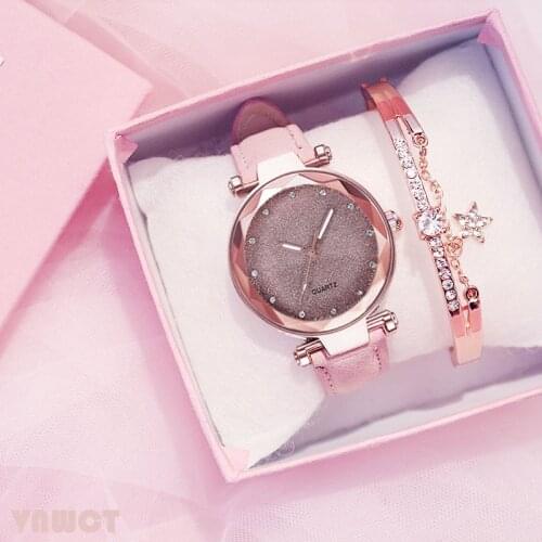 Woman Wristwatch Matte Leather Watch Starry Sky Dial Ladies Watches Quartz Simple Rhinestone Womens Clock montre femme relogio