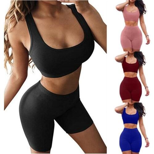 Women tracksuit Set Short Sleeveless Crop Top Shorts two Piece set Set Outfits Summer Women Sports Clothes Outfits