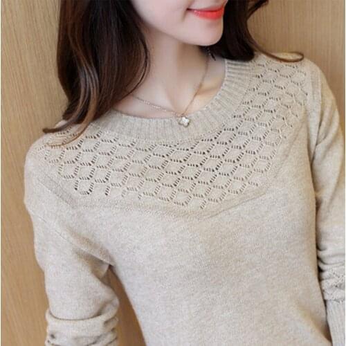 Version loose autumn womens dress hollow Pullover bottomless sweater knitted sweater jacket with long sleeves Nuchun