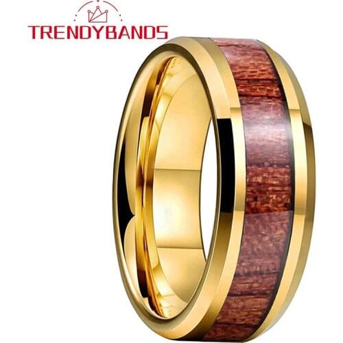 Gold Tungsten Wedding Bands For Men Women Engagement Rings Beveled Edges Polished Shiny Comfort Fit