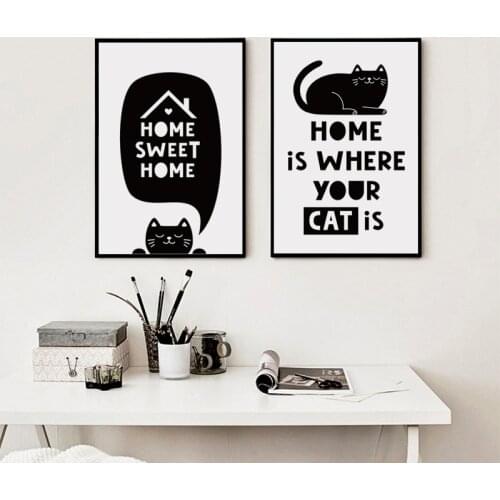 07G Black And White Simple Sweet English Cat A4 Canvas Art Painting Print Poster Picture Wall Children Bedroom Home Decoration