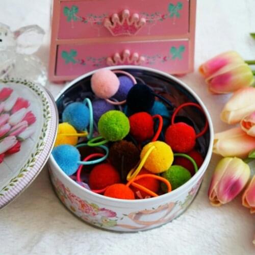 1 Pairs Pompoms Rubber Bands Hair Ties Ponytail Holders for Baby Girls Kids Elastic Bands Hair Ring Rope Hair Accessories