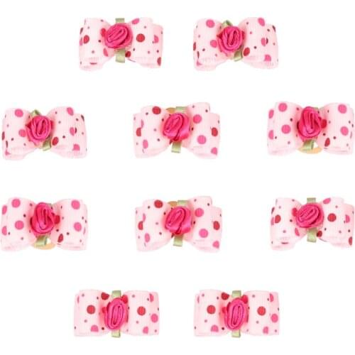 10pcs/lot Dogs Hair Accessories Pink Ribbon Red Dots Rose Flower Dog Bow Pets Hair Grooming Products honden strikjes