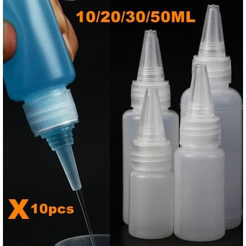 10pcs/set Empty PE Plastic Glue Bottles With Screw-On Lids Squeeze Liquid Ink Oil Dropper Bottles 10ML/20ML30ML/50ML