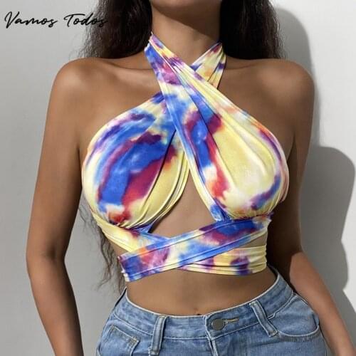 2021 Summer Womens Hollow Crisscross Halter Neck Top Clothing Vest Tunics Backless Tank Tops for Club Party Holiday Vamos Todos