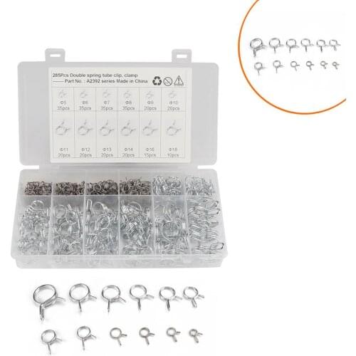 285 Pieces Of Fuel Double Spring Clamp Two-Wire Hose Pipe Clamp Φ 5-18 Full Size Φ Spring Pipe Clamp Two-Wire Hose Pipe Clamp