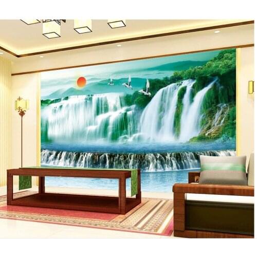 3d wallpaper nature Mountains and rivers flowing waterfall 3d wallpaper modern for living room murals