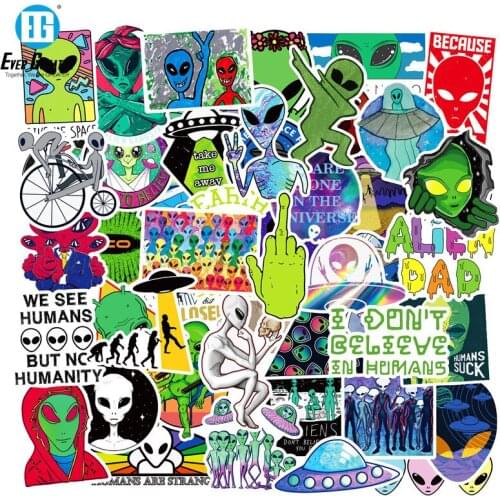 50PCS Cartoon Aliens UFO Graffiti Stickers for Car Styling Motorcycle Bike Laptop Travel Luggage Cool Sticker Bomb JDM Decals
