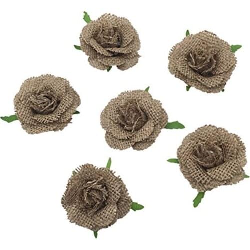 6pcs/set Handmade Jute Hessian Burlap Flowers Rose Shabby Chic Wedding Decor Christmas DIY Party Supplies 5BB5729