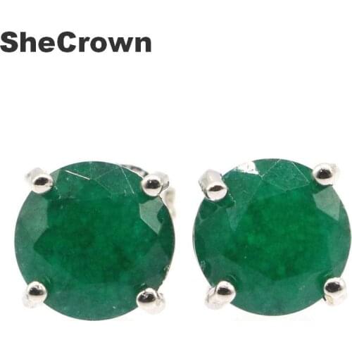 9x9mm Beautiful SheCrown Real Green Emerald Created Violet Tanzanite Pink Tourmaline Gift For Girls Silver Stud Earrings