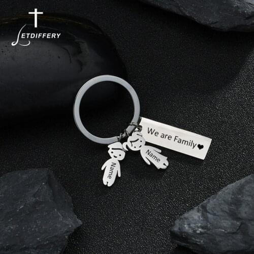 Letdiffery Personlized Stainless Steel Carton Boy Girl Pendant Name Keychain Never Fade Family Keyring For Kids Parents Gifts