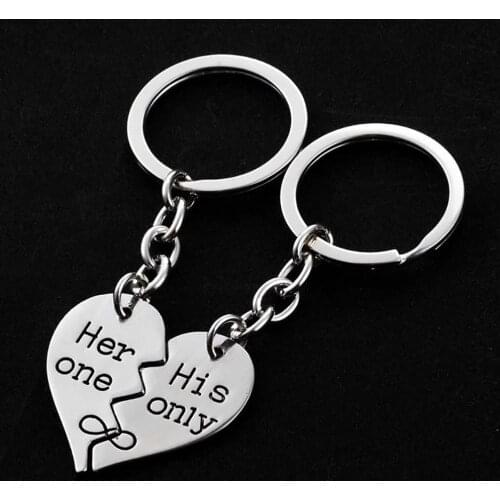 1 Pair Lovers Keychain Keyring Heart Shape Letters Metal Key Chain Couple Lovers Jewelry For Girlfriend Boyfriend Wife Husband