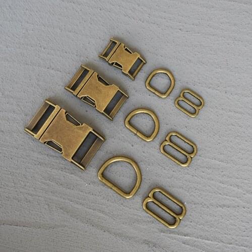 20 Sets 15/20/25mm Bronze Metal Hardware D Ring Belt Straps Slider Side Release Buckle Spring Hook For Dog Collar Accessories