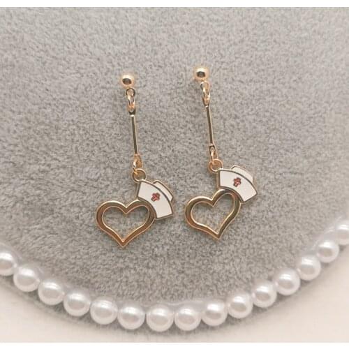 Charm enamel earrings syringe nurse cap stethoscope doctor nurse decoration earrings doctor nurse earring gift