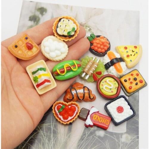 Julie Wang 10PCS Resin Artificial Food Charms Random Mix Sushi Bread Pizza Cake Hot Dog Sandwich Jewelry Making Accessory Decor
