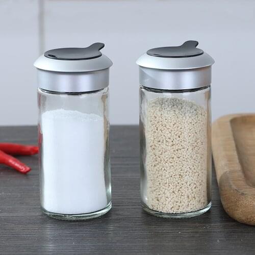 Transparent Glass Kitchen Gadgets Spice Pepper Shaker Spice Jar Rotating Cover Seasoning Can Salt Sugar Bottle WY71413