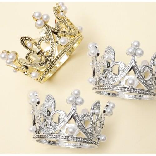Mini Crown Cake Decoration Princess Topper Crystal Pearl Tiara Children Hair Ornaments Wedding Birthday Party Cake Decoration