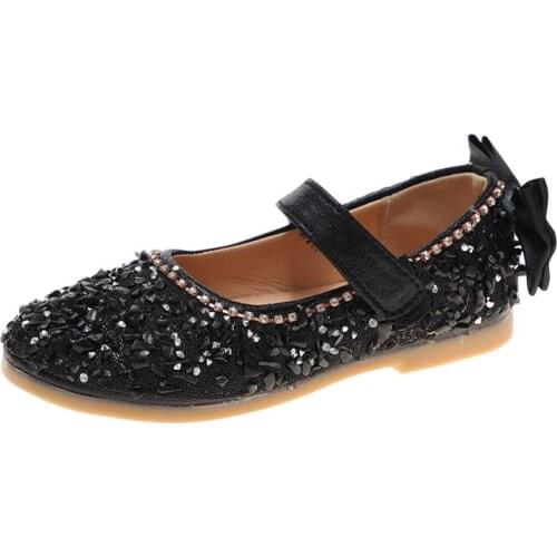 Wedding Shoes For Girls Party Dress Flats For Toddlers Girls Bling Rhinestone Chic Elegant With Bow-knot Kids Shoes Princess New