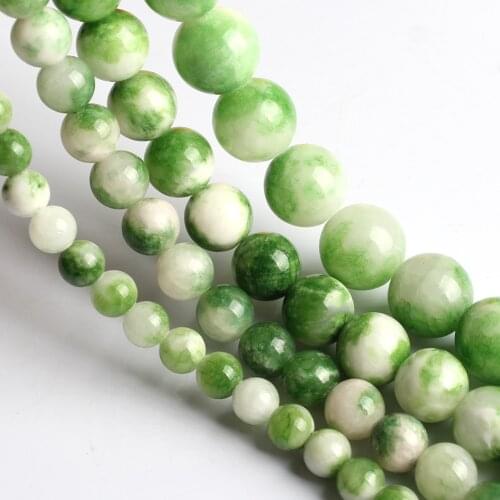 6 8 10 12mm Natural Jades Beads Wholesale Green White Round Loose Stone Beads For Jewelry Making DIY Charm Bracelet Necklace 15"