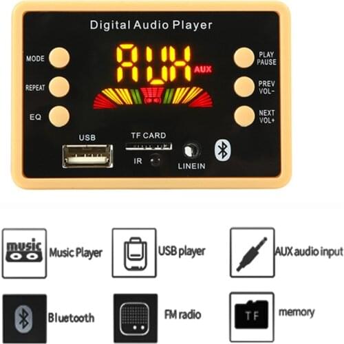 5V 12V AC6926 Chipset Wireless Bluetooth 5.0 MP3 Decoder Board Module FM Radio Module MP3 FLAC WMA WAV For Car Kit