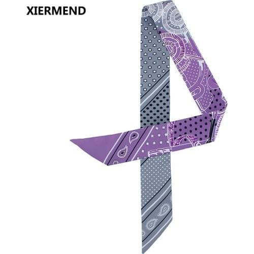 2018 New hustle and bustle narrow long scarf five-pointed star female tied bag handle ribbon head skinny scarves