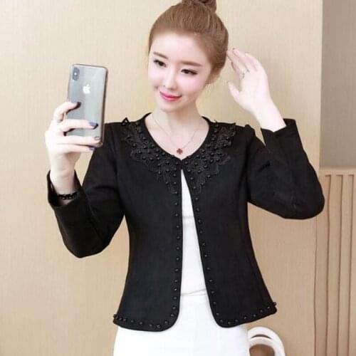 Large Size Coat Women Cardigan New 2021 Small Suit Women Coats Spring Autumn Short Slim Beaded Suits Female Jackets Black White