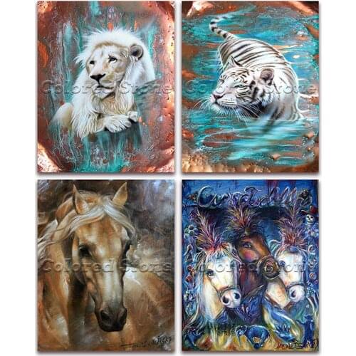 5D Full Square Diamond painting embroidery Cross stitch Animals Lion tiger horse 3D DIY Round Drill Drawing mosaic 296