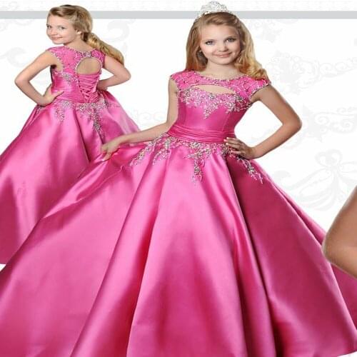 Pageant Dresses for Teens 2019 ritzee with Sabrina Neck and Floor Length Fuchsia Taffeta Ball-Gown Pageant Dresses for Girls siz