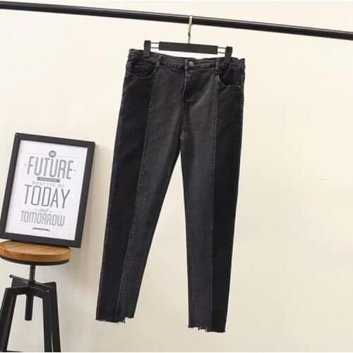 Plus Size Womens Stretchable Slim Jeans Casual Oversized Patchwork Denim Pants