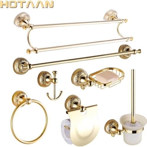Luxury Towel Rack Wall Mounted Bathroom Accessories Set Ceramic Solid Stainless Bath Hardware Sets Chrome Toilet Brush Holder