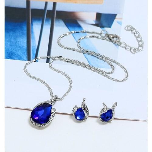 Bohopan Luxury Elegant Jewelry Set For Women Water Drop Rhinestone Necklace Exquisite Solid Color Earrings For Wedding Party