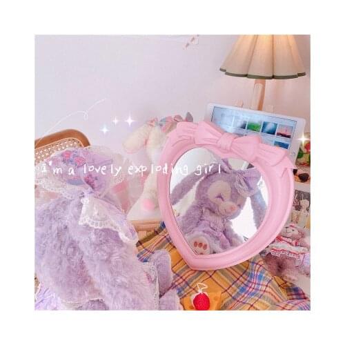 Cute Pink Girl Wall-mounted Cosmetic Mirror Desktop Love Princess Mirror Makeup Mirror Heart Shaped Manual DIY Dressing Mirror