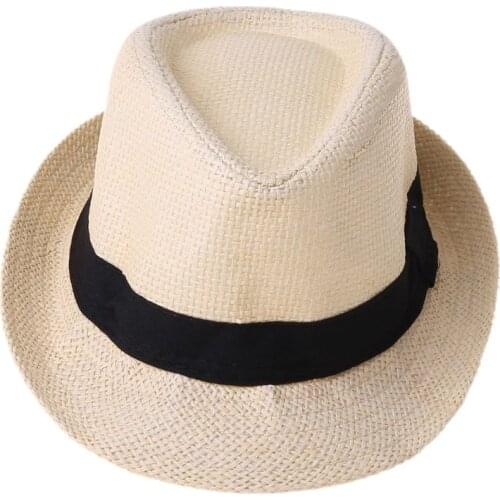 Children Kids Summer Beach Straw Hat Jazz Panama Trilby Fedora Hat Gangster Cap Outdoor Breathable Hats Girls Boys Sunhat M3GE