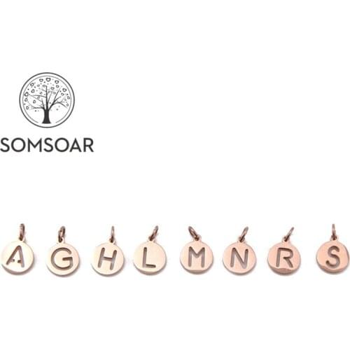 Somsoar Jewelry Rose Gold 1cm Stainless Steel Initial Disc Letter Pendant as Personalization Necklace Wholesale 10pcs/lot