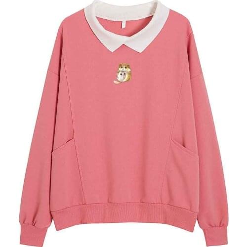 Hamster Print Pocket Sweatshirt Spring Clothing Fashion Harajuku Plus Size Sweatshirts Women Cotton Pullover Hoodies for Women