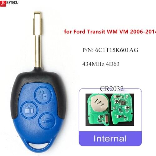 Keyecu Replacement Remote Key 3 Button 433MHz 4D63 for Ford Transit WM VM 2006-2014 6C1T15K601AG Uncut FO21 Blade