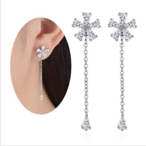 Charm Crystal Snowflake Long Earrings For Women Jewelry Top Quality 925 Sterling Silver Earring Female Tassel Ear Accessories