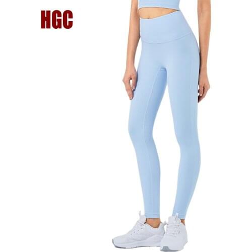 Women Yoga Gym Leggings Sport Pants Running Fitness Naked-feel High Waist NO Front Seam Squat Proof Elastic Workout Tights HGC