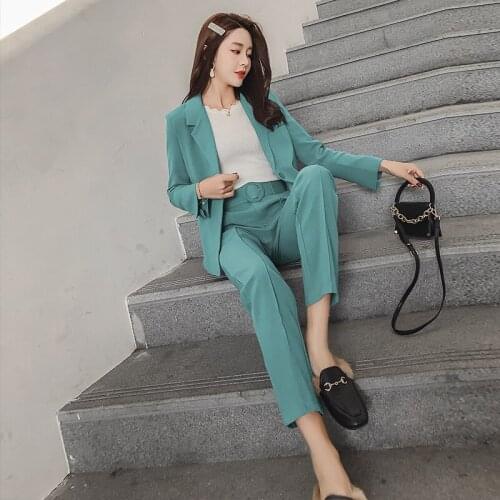 Set womens casual suit jacket pants two sets 2019 spring and autumn new solid color loose temperament womens clothes