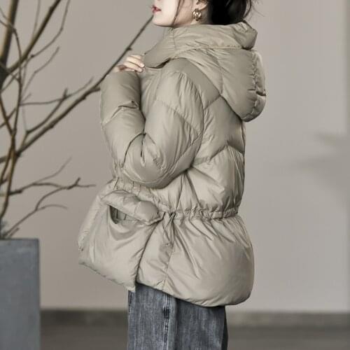 Winter New literary Down Jacket Women waist hooded Lady style Down Jacket Women 2020 simple pure color short Casual Down Jacket