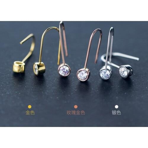 1pair Simple design Real. 925 sterling silver jewelry geometry Solitaire Round CZ Dangle Long Earrings Hook Ear GTLE574