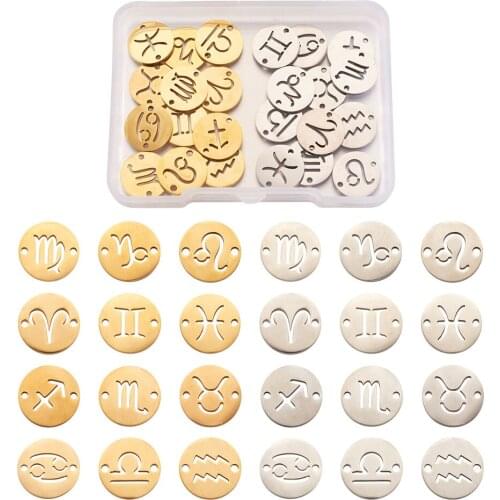 24pcs/box Mix Creative Titanium Steel Connectors Flat Round with Constellation For Jewelry making DIY Decor Accessories Links