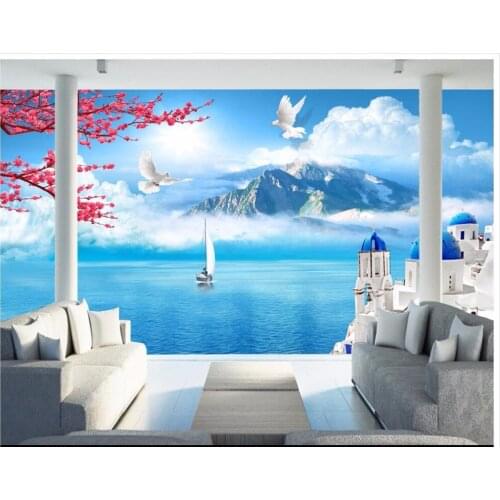 Custom 3D wallpaper for walls 3 d murals wallpaper Seaside landscape mural blue sky white clouds fresh 3D TV backdrop wall paper