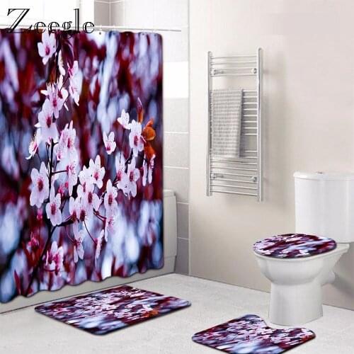 Zeegle Floral Pattern Bathroom Mats and Rugs Non Slip Bathroom Mat Shower Bath Mat Microfiber Rug Toilet Carpet 4pcs Set