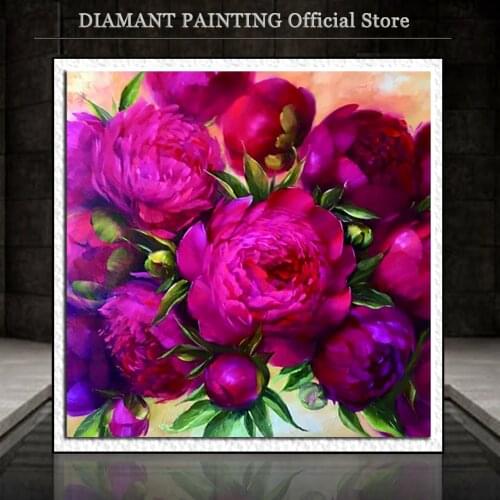 5D Diamond Painting Full Round Drill Square Peony Handmade Gift Diamond Painting Flower Diamond Mosaic Needlework Home Decor