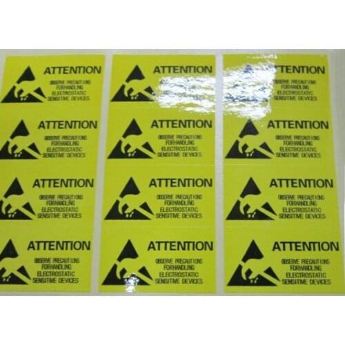 Antistatic Warning Sticker 20*36mm 320pcs Yellow Color Black Font Coated Paper With Glossy Film Static Sensitive Devices